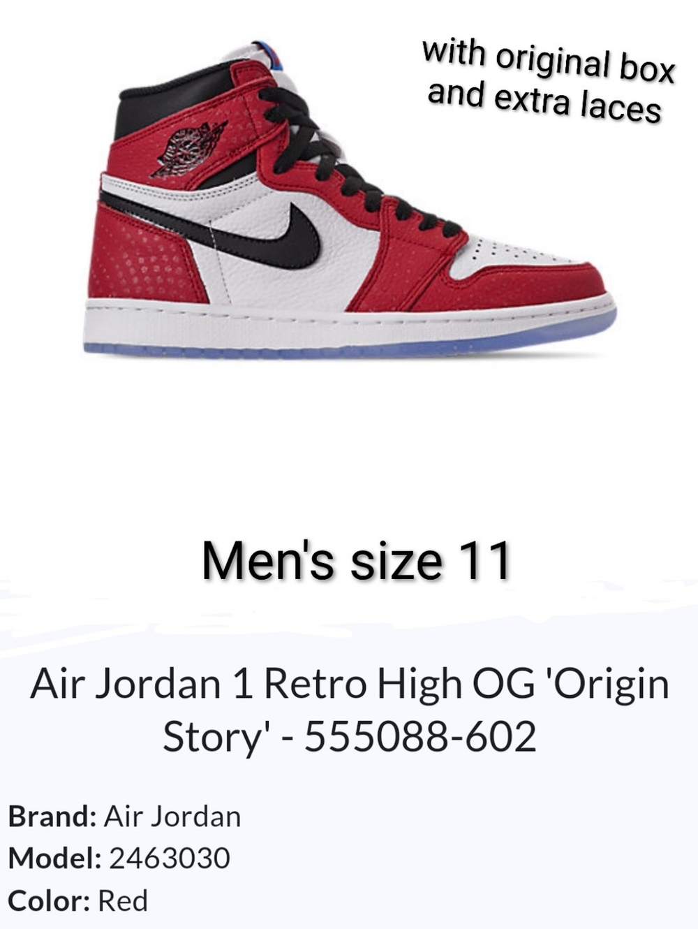 Nike Air Jordan 1 Retro High OG Red/White/Black Sneakers spider man origin story
